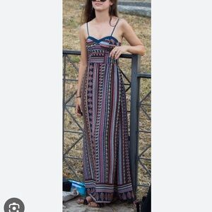 Xhilaration Y2K 90s Navy Blue Print Corset Boho maxi dress
